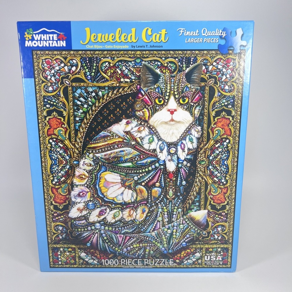 White Mountain - Jeweled Cat - 1000 piece puzzle - open box - excellent - Picture 1 of 6